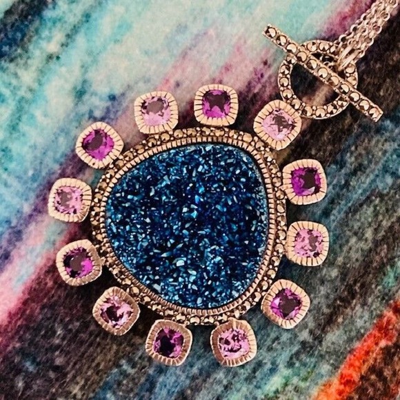 NWOT Judith Jack $450 Nova Convertible Druzy Pendant Sterling Silver Necklace - Picture 5 of 12